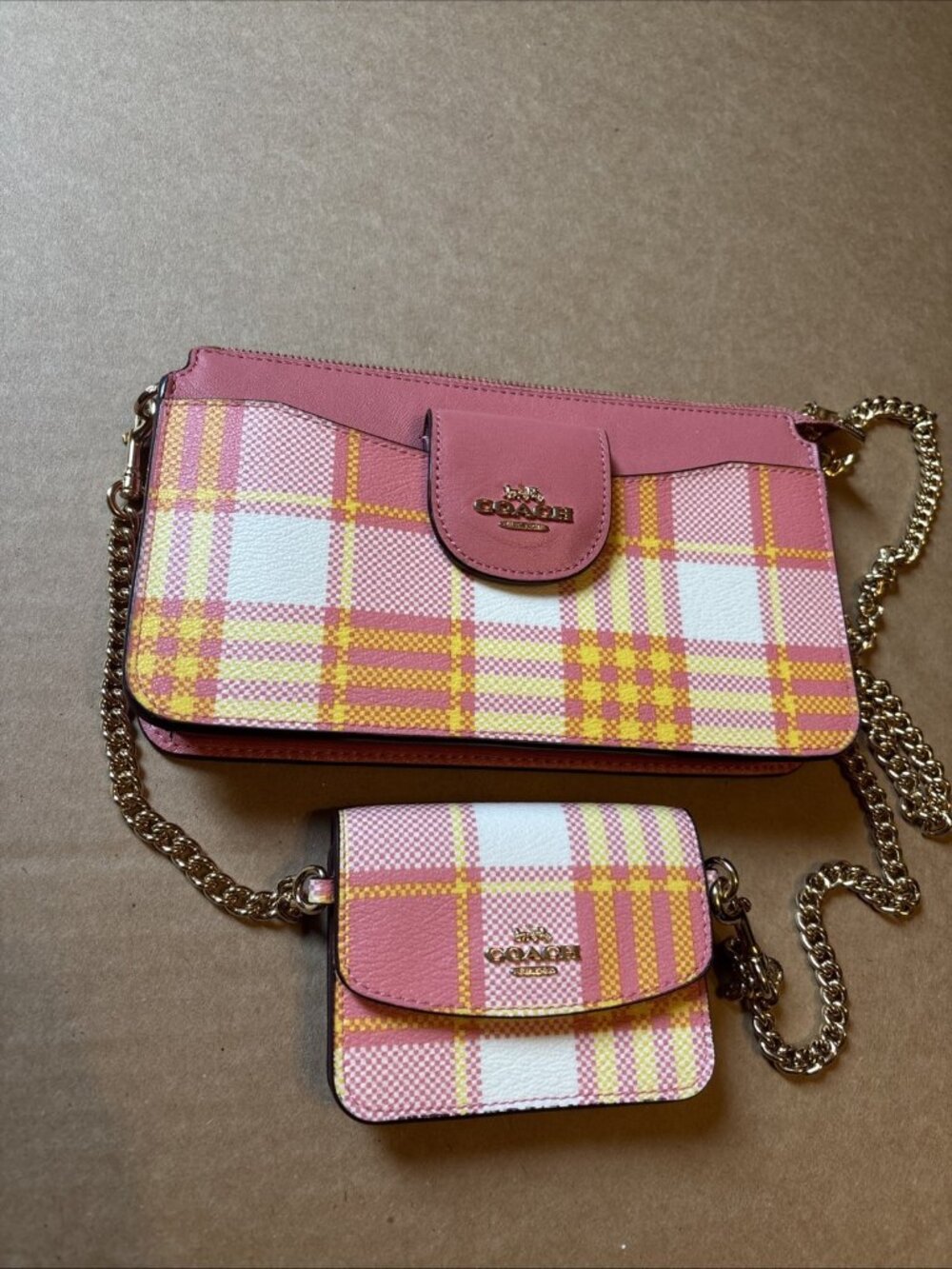 coach poppy crossbody & Wallet Pink Plaid Gold Chain Garden Plaid Print